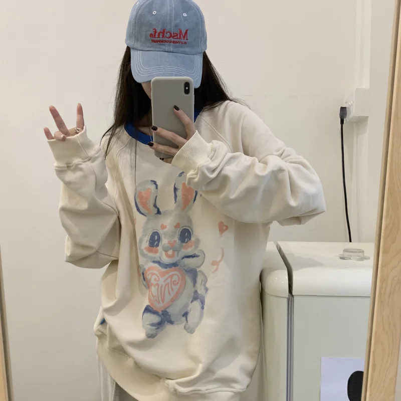 

Autumn Rabbit Print Hoodie Streetwear Hip Hop Women Sweatshirt Spring High Street Tops Gothic Funny Harajuku Cartoon Hoodie