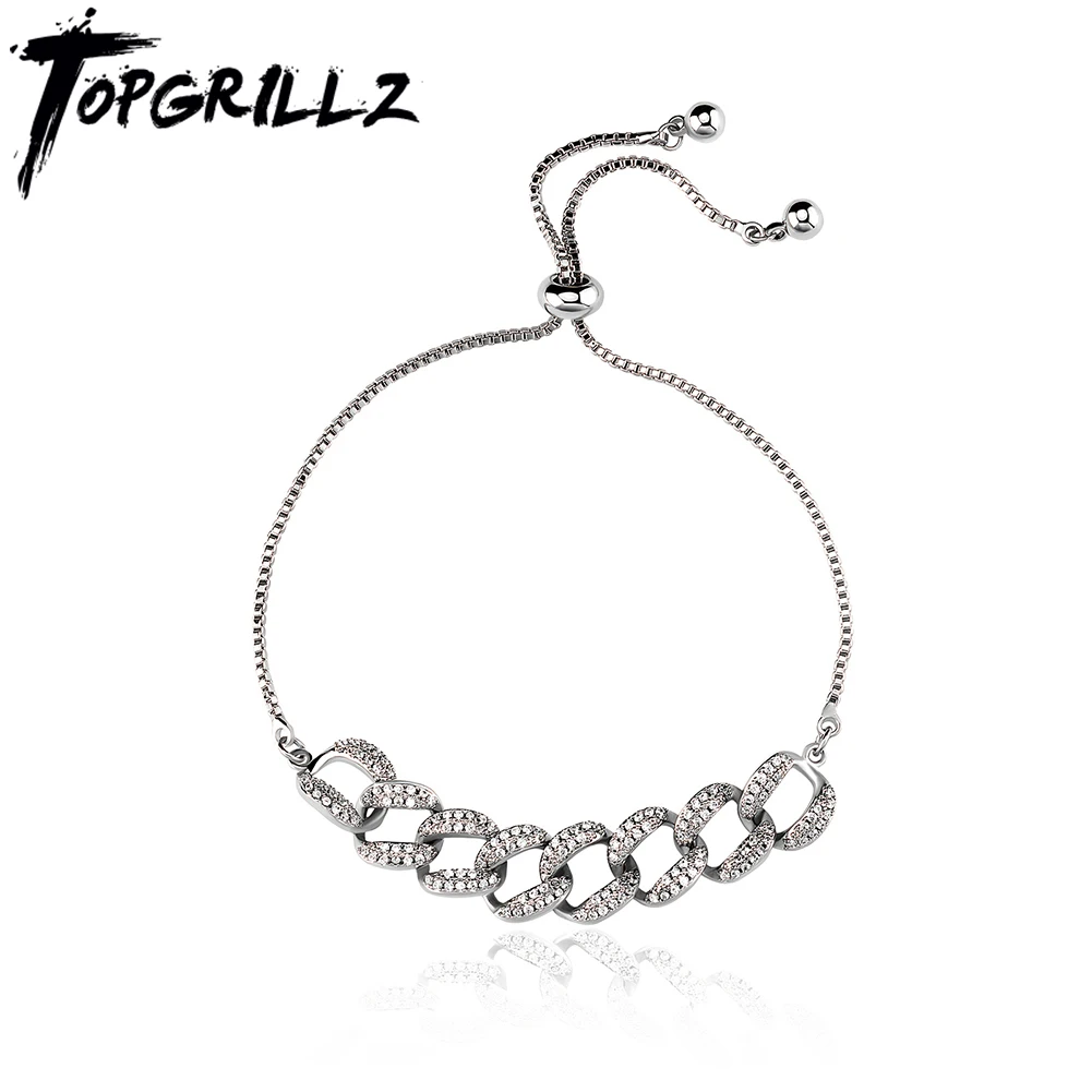 

TOPGRILLZ Iced Out браслет Miami кубинская звеньевая цепочка полностью микро проложить кубический цирконий браслет хип-хоп ювелирные изделия для жен...