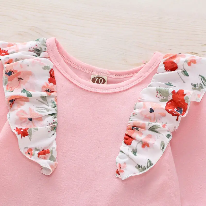 

Goocheer 2020 Cotton Fashion Baby Girls Clothes Newborn Baby Sweet Girls Kids Floral Romper Tops Pant Headband Autumn Clothes