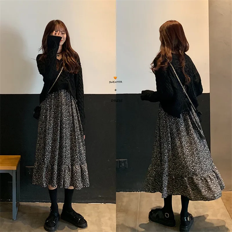 2020 женское платье из двух частей комплекты одежды миди с цветочным принтом и