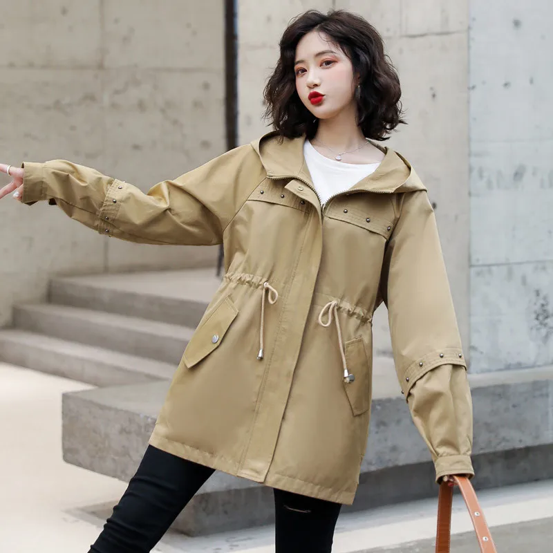 Новинка 2020 Женский тренчкот верхняя одежда с капюшоном на весну и осень