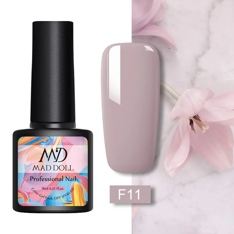 F011 MD MAD DOLL, 8 мл, УФ-гель для ногтей, серый, черный, чистый цвет для ногтей, отмачиваемый Гель-лак, однократный полуперманентный гель для ногтей - Цвет: F011