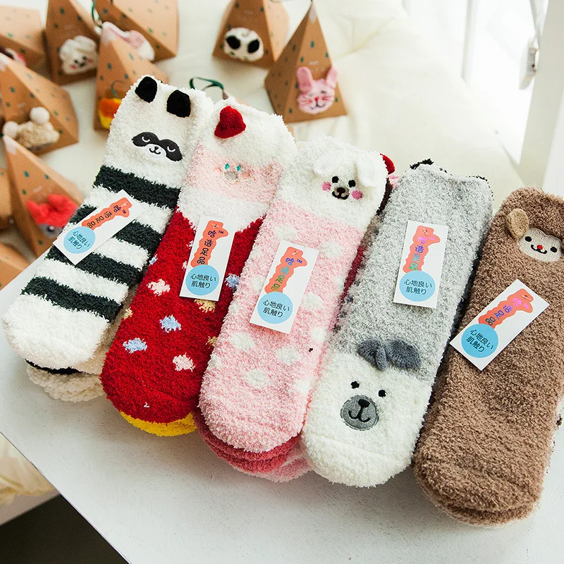 Милые животные дизайн олень Забавный пол SocksGift 3D пушистый коралловый бархат