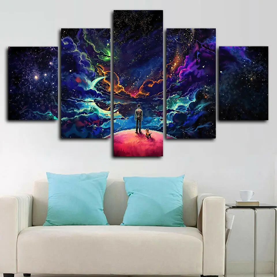 

5 Panel Luminous Space Journey Stars Canvas Picture Print Wall Art Canvas Painting Wall Decor for Living Room Poster No Framed