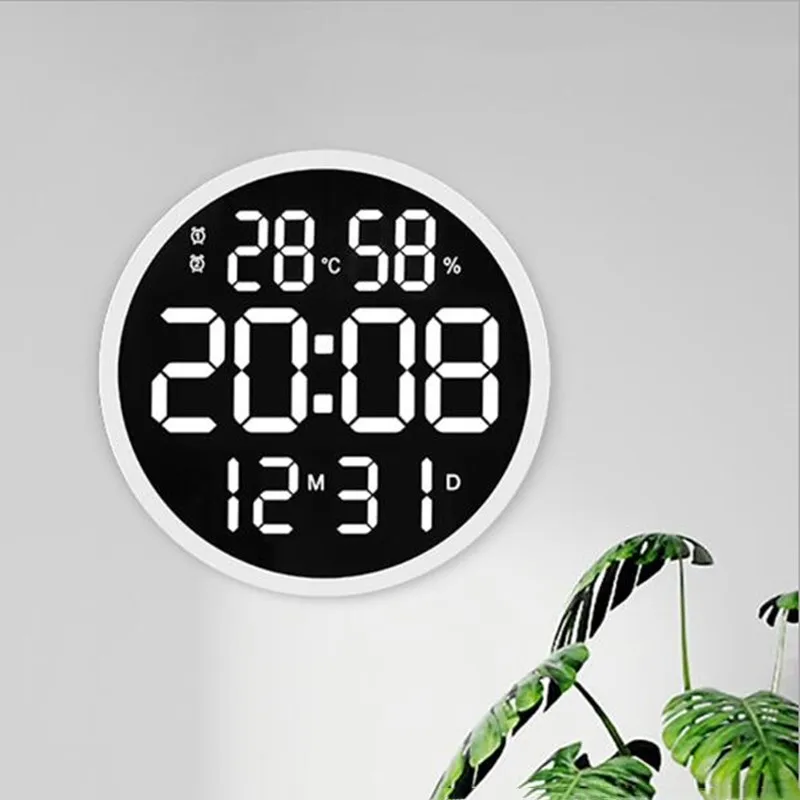 

12-дюймовые цифровые настенные часы 2 будильника с датой времени и пультом дистанционного управления, электронный светодиодный часы с вилко...