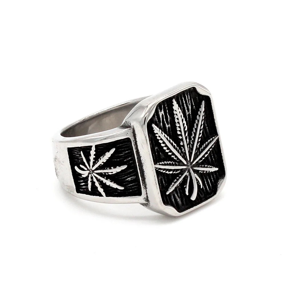 High Quality Chinese New Style Punk Men's Jewelry Retro hemp leaf men's titanium steel ring G0904 | Украшения и
