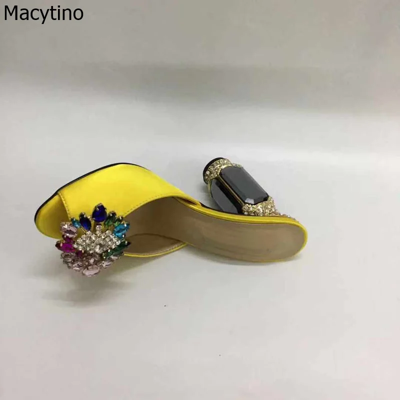 Шлепанцы со стразами Новинка женская обувь на высоком массивном каблуке с