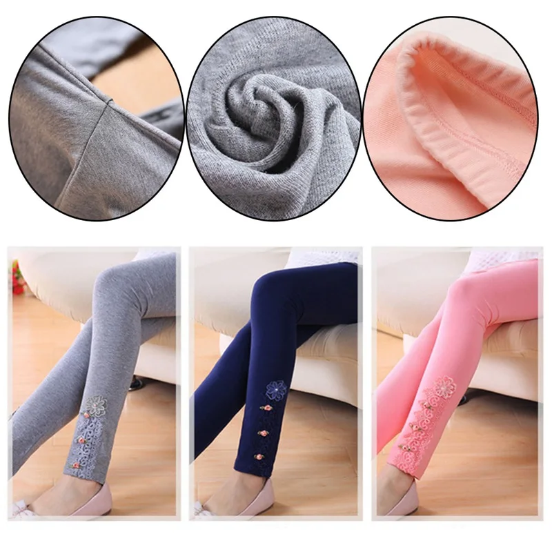 

Autumn Winter 3-color Princess Leggings Children Girls Lace Flower Cotton Causal Skinny Leggings Kids