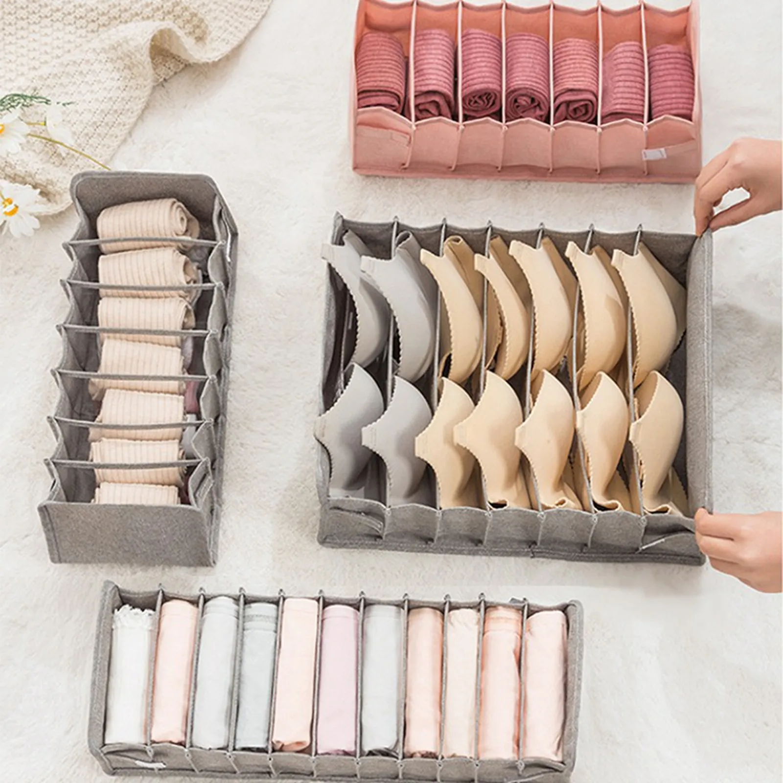 

3PC Fabric Underwear Bra Storage Box Underwear Sorting Box Panty and Socks Compartment Storage Box Drawer Organizer Home Storage