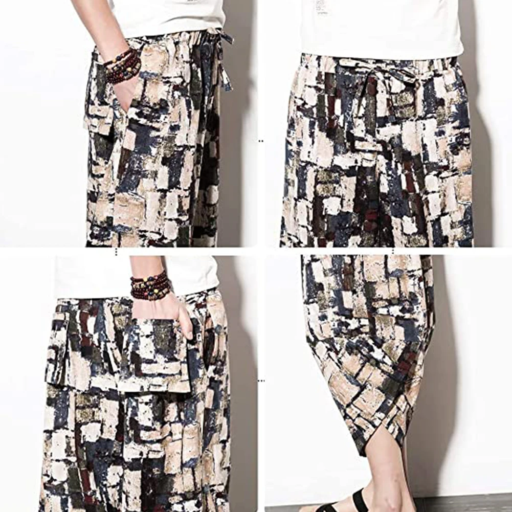 

Men Harem Pants Printed Back Pockets Loose Casual Yoga Wide-Leg Cropped Trousers Streetwear Pants Personality Pants Streetwear