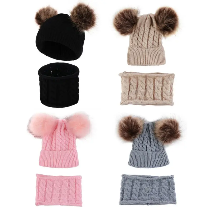 2 предмета вязаная зимняя шапка для маленьких мальчиков и девочек теплая шапочка
