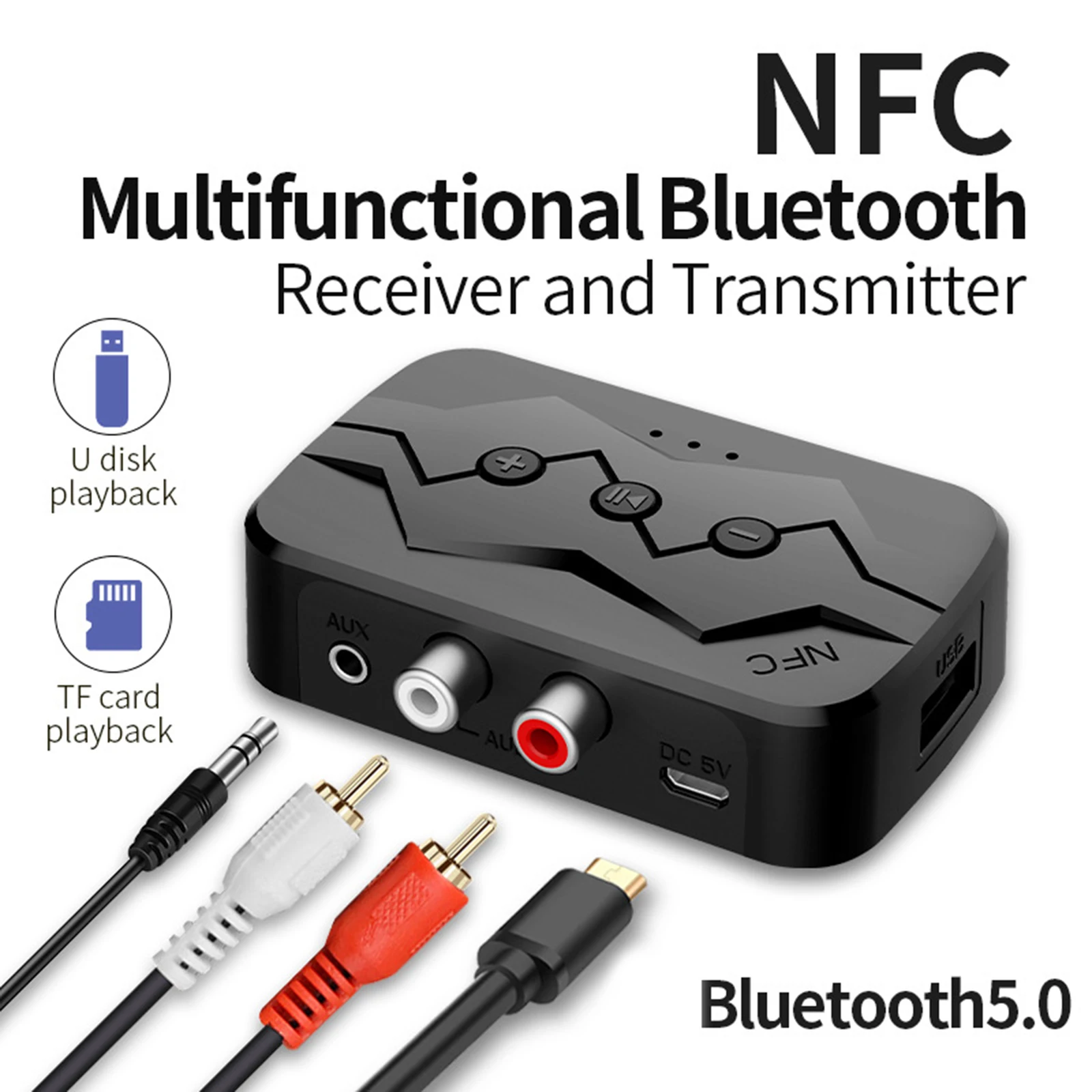 

Bluetooth 5,0 приемник передатчик 3,5 мм AUX RCA Музыкальный беспроводной аудио адаптер NFC автомобильный комплект с поддержкой TF карты U диска