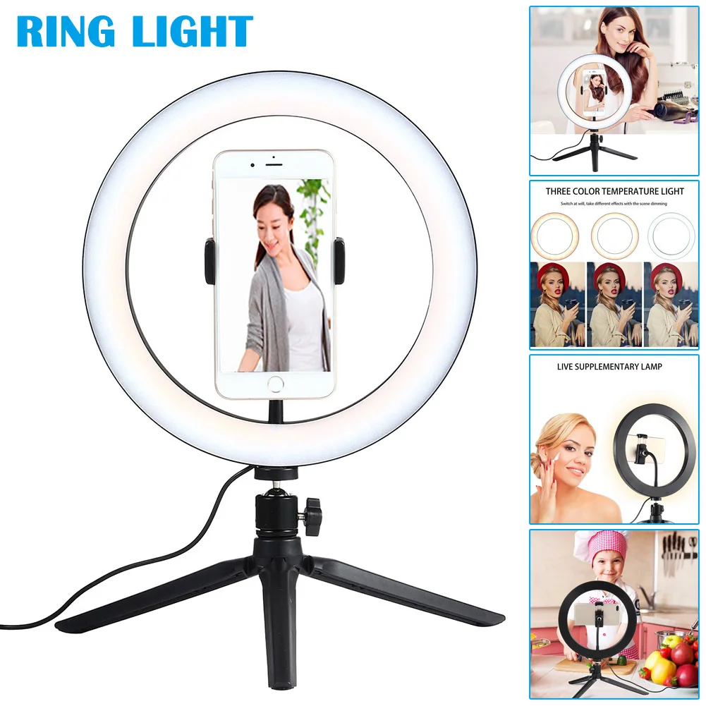 Регулируемый светодиодный кольцевой светильник 10 дюймов держатель для телефона