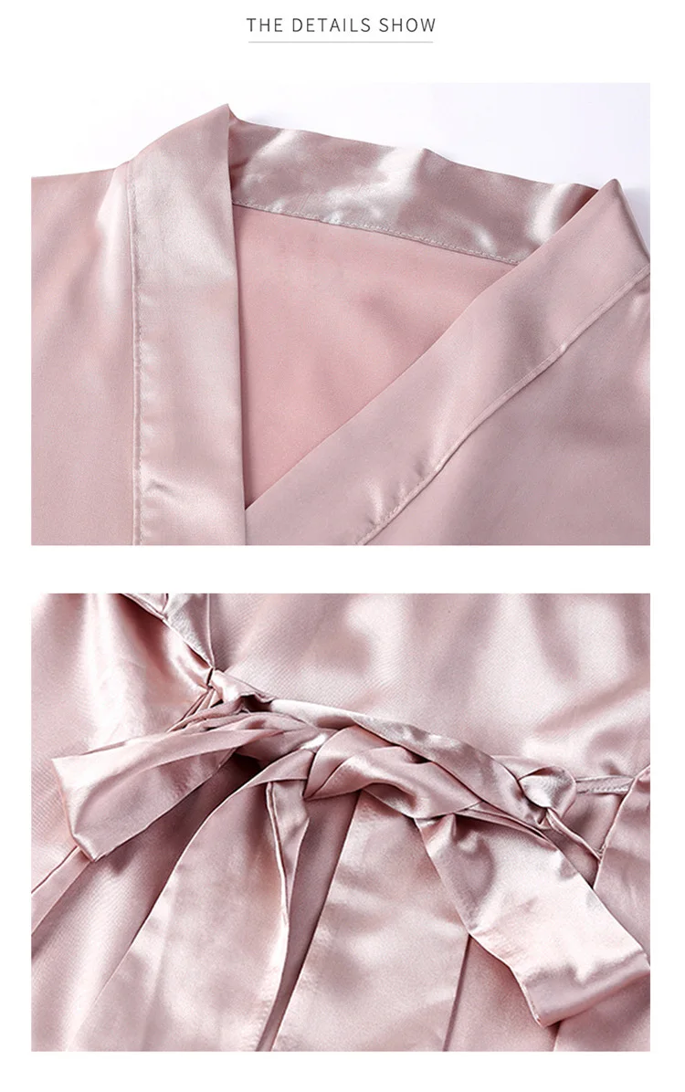 

2020 summer New Satin Robe Sleepwear Summer Cardigan Pajamas Robe Silk Sexy Solid Nightwear For Women Plus Size bathrobe