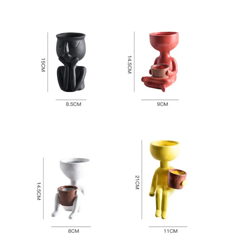

Nordic Minimalist Ceramic Abstract Vase Black Yellow Human Face Creative Display Room Decorative Figue Head Shape Vase