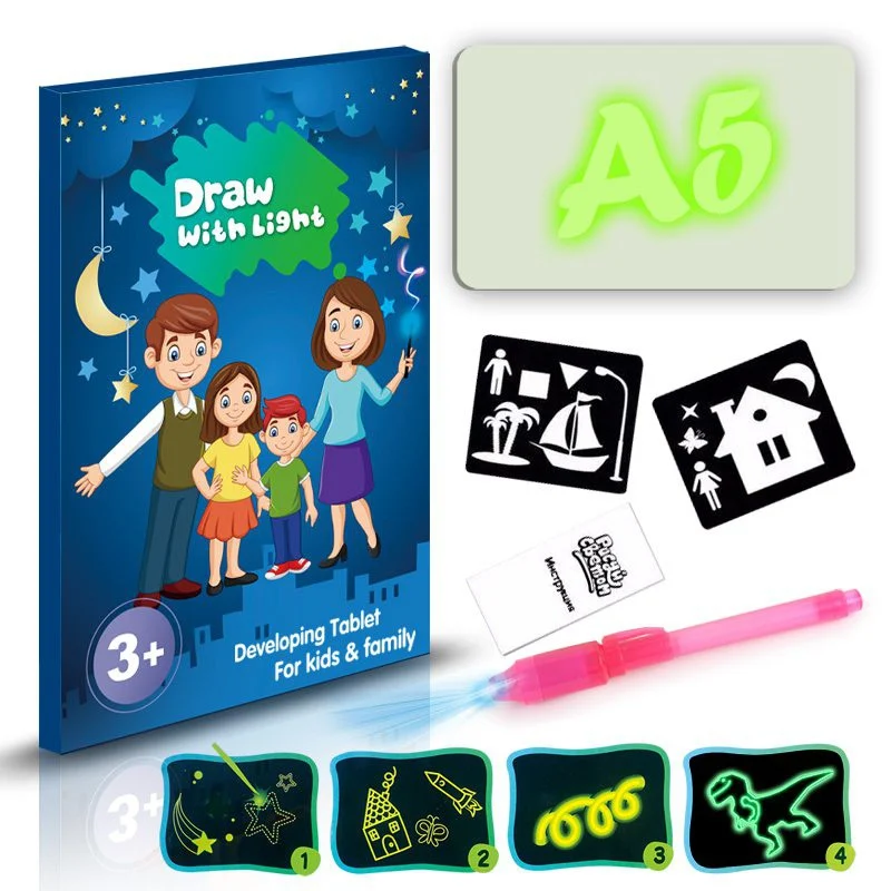 

2020 Draw With Light Glow In Dark Children Kids Paint Toy Luminous Drawing Board Sketchpad Set Gift Toys -