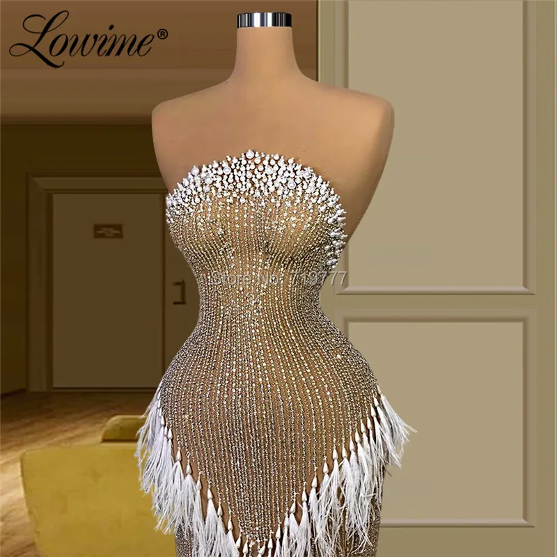 Crystals Beaded Mermaid Evening Dress Dubai Party Gowns 2020 Couture Robe De Soiree Aibye See Through Arabic Celebrity Dresses
