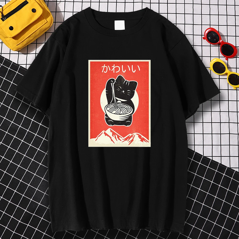 

Fashion Comfortable Mens T-Shirt 2021 Summer T Shirts Cat Anime Graphic Gift Retro Prints Tops Regular Sleeve Tee Shirts Men's