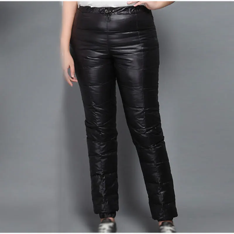 Size Winter Duck Plus Down Velvet Jogger 8XL 10XL Women Elasitc Waist Skinny Warm Casual Pants Female Black Work Trousers