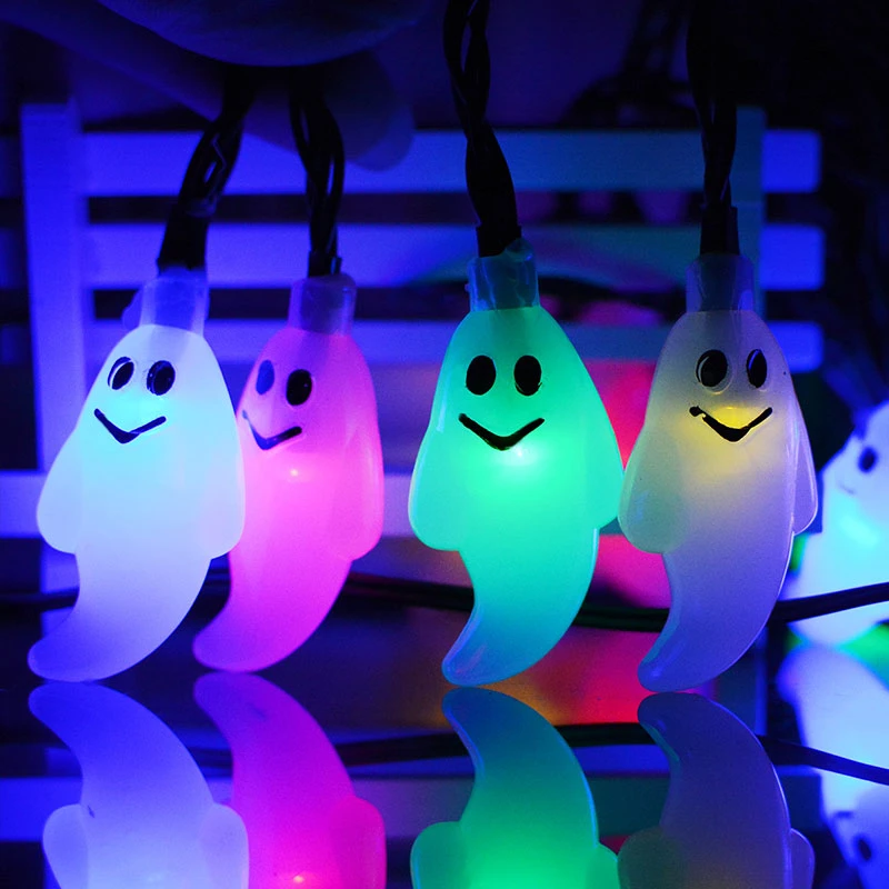 Solar Halloween String Lights 20/30/50LED 8 Modes Waterproof Cute Ghost for Easter Christmas Holiday Decorations | Освещение