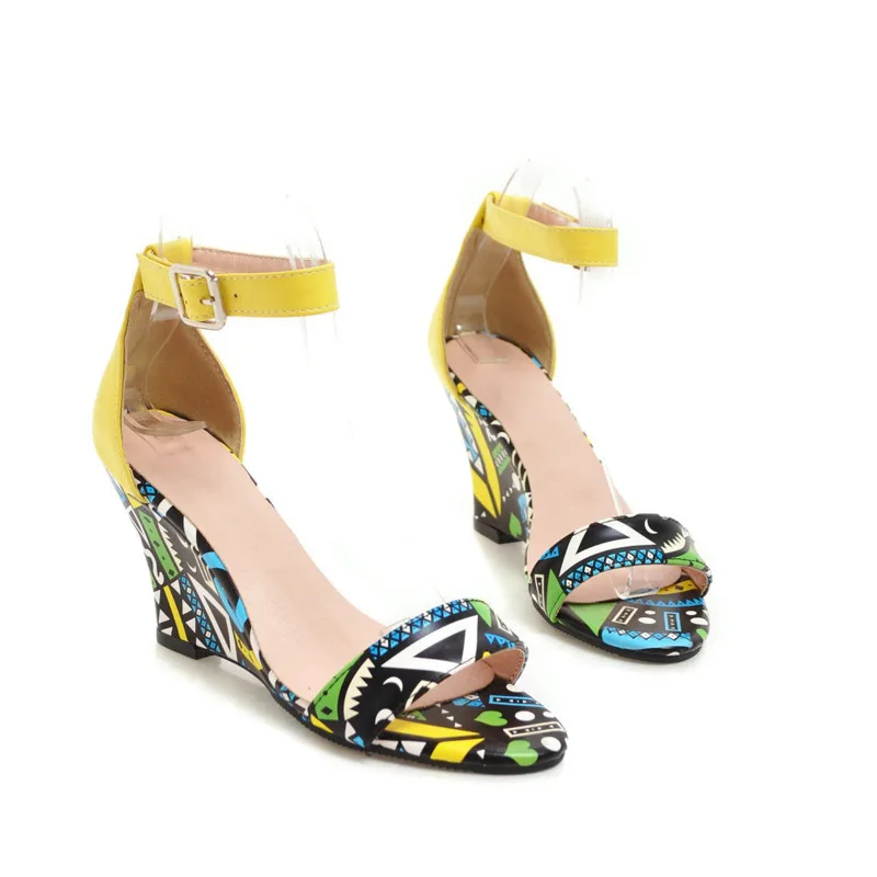 

2021 New Arrivals Mixed Colors Women Sandals Buckle Strap Wedges Heels Party Sandals Female Fashion Casual Women's Spring Shoes