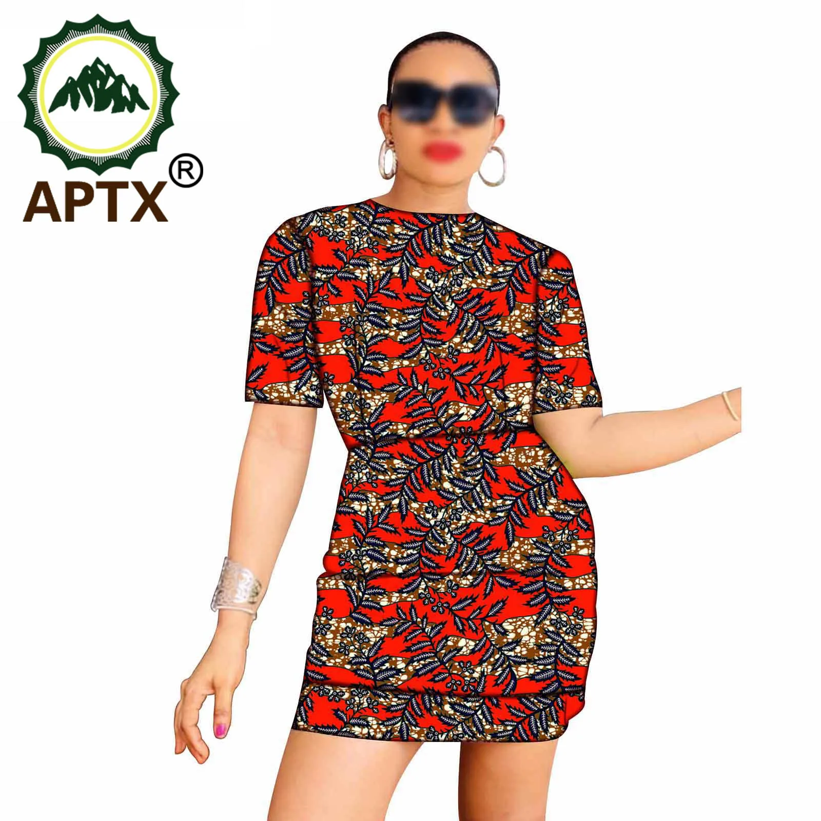 African Clothing For Women Floral Dress Dashiki Ankara Style Knee Length Short Sleeve Crew Neck Sexy Skirt Pure Cotton Casual
