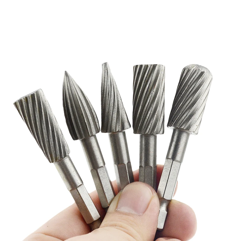 

5PCS 1/4" Electric Grinder HSS Rotary Files Burr Rotary Burr Set For Soft Metal Plastic Wood Grinding Carving Rotary Rasp