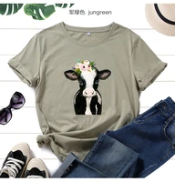 2021 summer females casual womens cartoon cow print loose short sleeved t shirt yellow pink s 5xl tx28