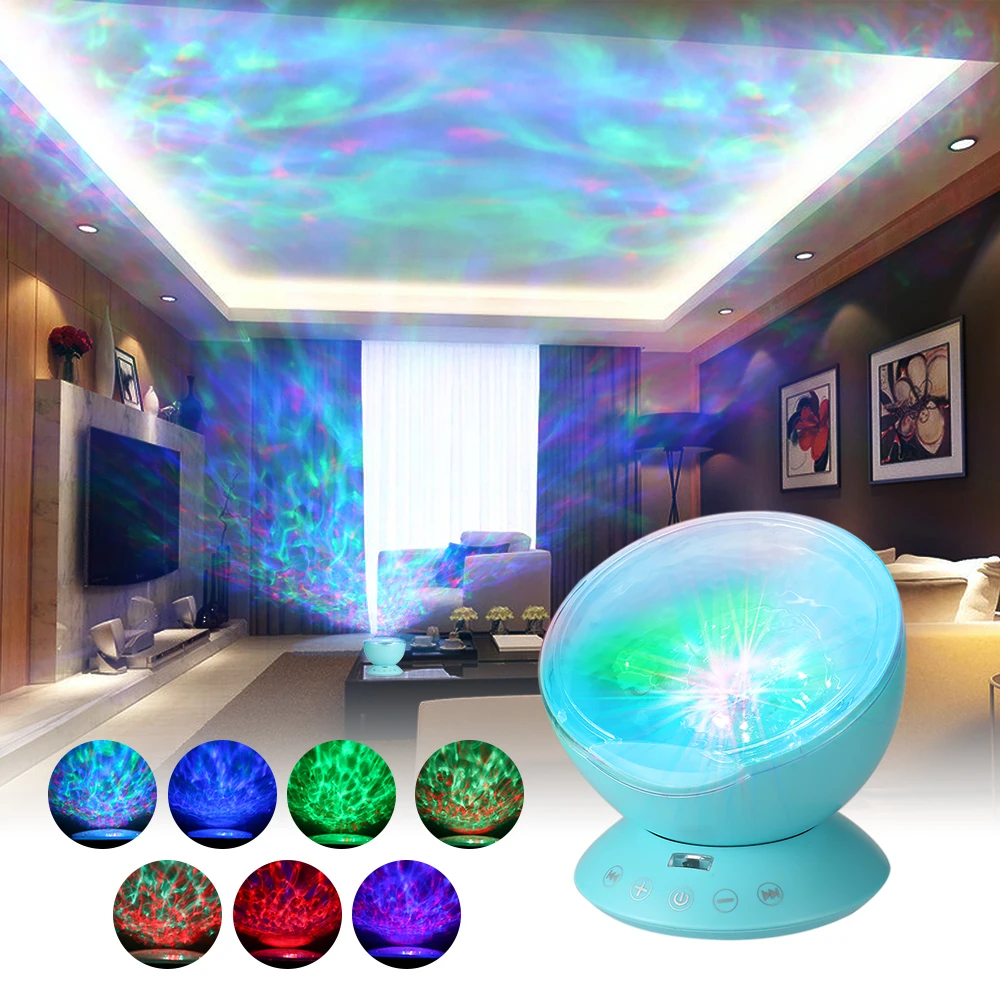 Multicolor Ocean Wave Light Smart Home Projector Nightlight with Mini Music Player for Living Room and Bedroom Novelty Baby Lamp |