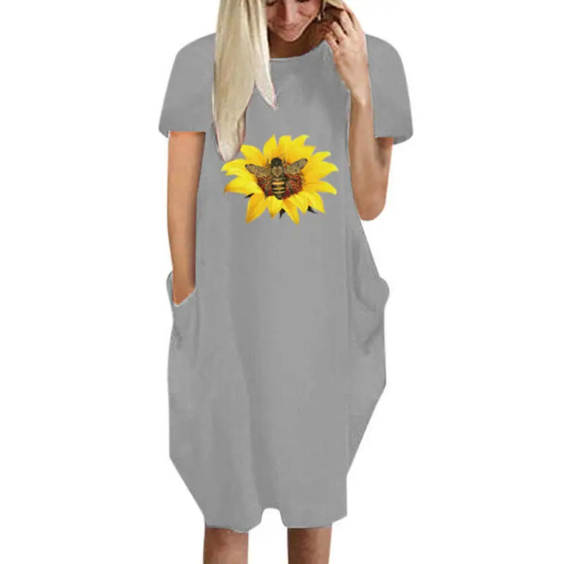

Floral T-Shirt Dress Women Clothing Plus Size Ladies Summer Short Sleeve Women Loose Casual Girls Dress