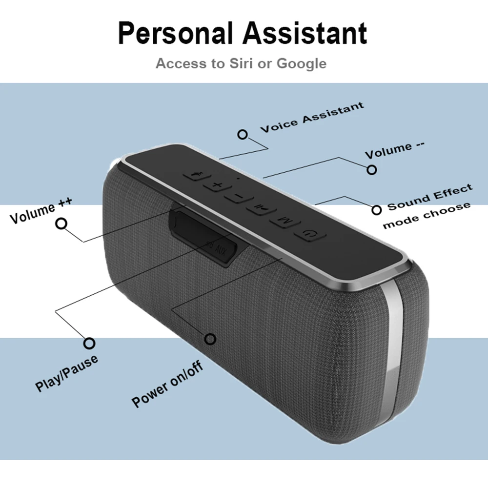 

V7 Portable Bluetooth 5.0 Speaker Mini Wireless Subwoofer HIFI Stereo Sound Waterproof 6600mAh Audio Speakers for Home Party