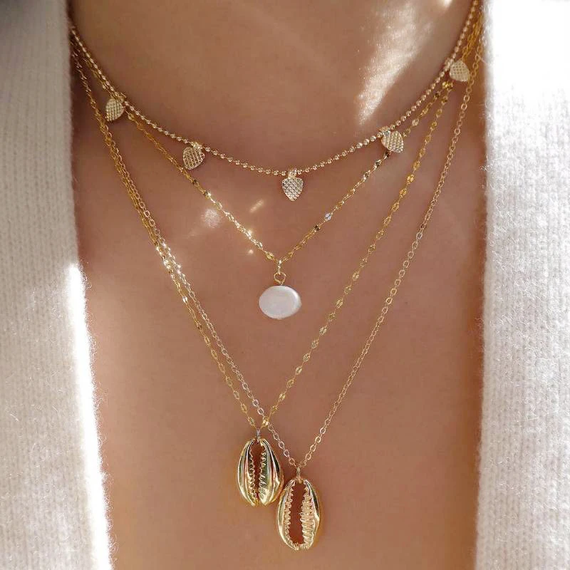 Ракушка жемчужное многослойное ожерелье Очаровательная Женская подвеска в