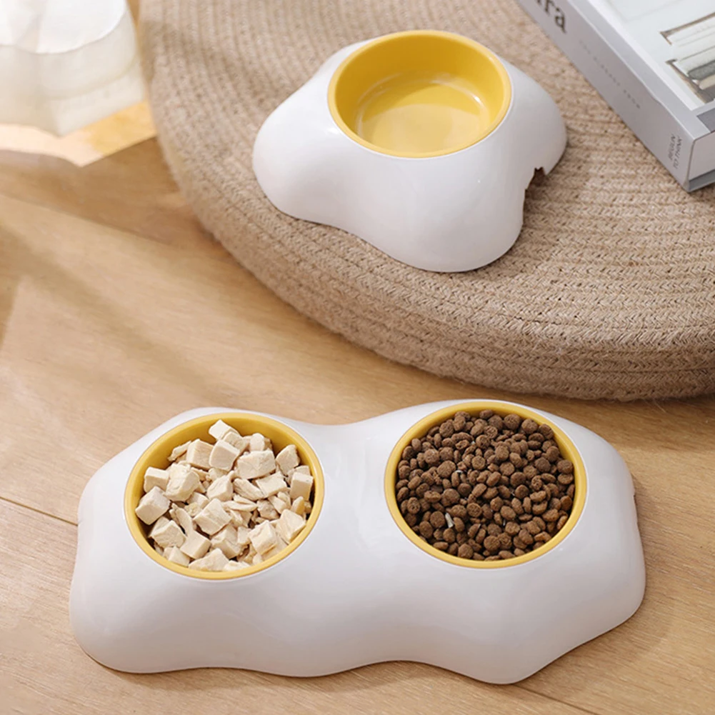

Double Pet Bowls Cat Dog Food Water Bowl Puppy Kitten Drinking Dish Feeder Pets Tableware Egg Yolk Bowls Dogs Food Container