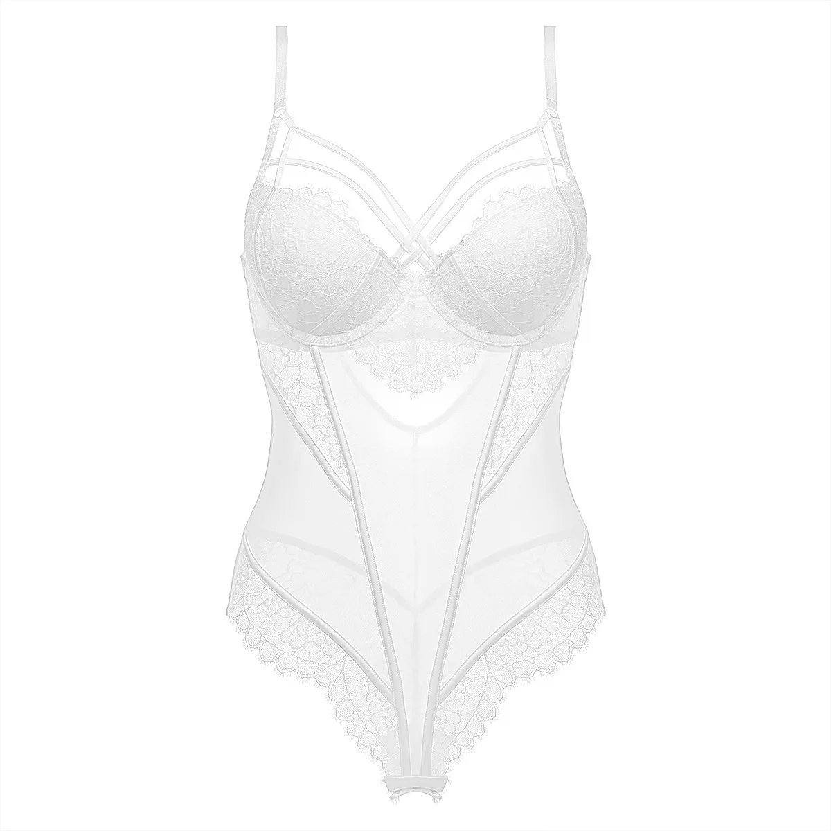

Push Up Bra Set Deep-V Neck Hollow Sexy Lace Ultra-thin Sleepwear Transparent Embroidery Women Onesies Underwear Sets