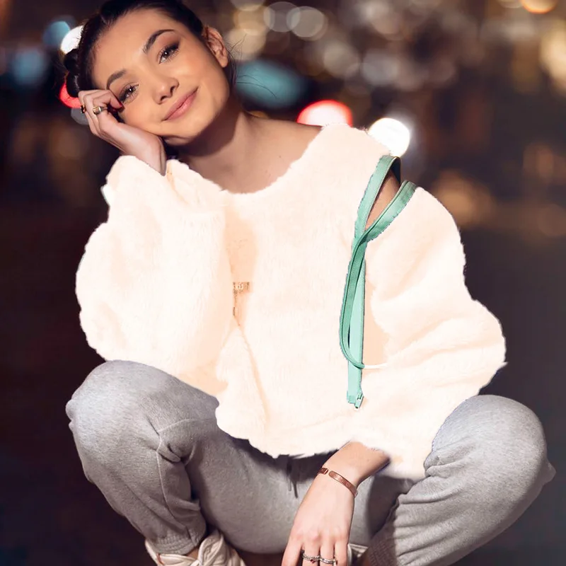 Свитшот на молнии с имитацией кроличьего меха в стиле пэчворк Пушистый Плюшевый