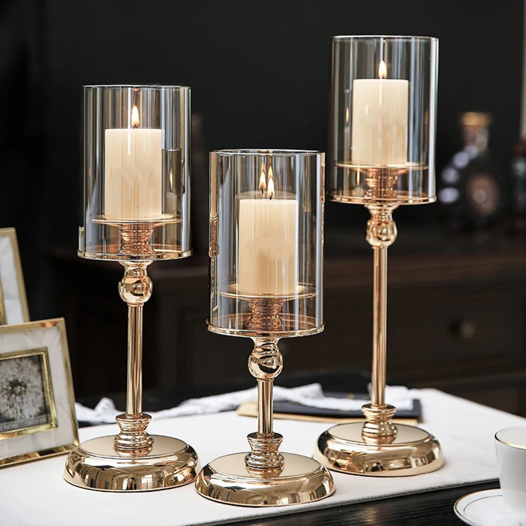 

Glass Candle Stand Metal Candlestick Dining Centerpiece Bedroom Decorations