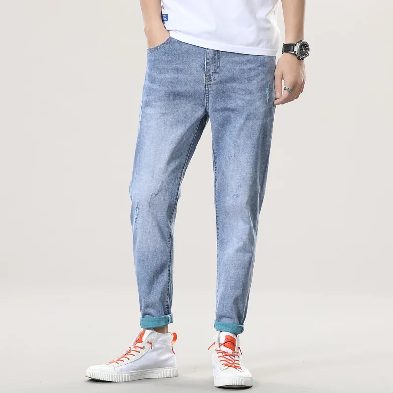

High Quality European American Style Cotton Distressed Men Jeans Casual Retro Ripped Jeans Men Stretch Slim Denim Jeans for Men