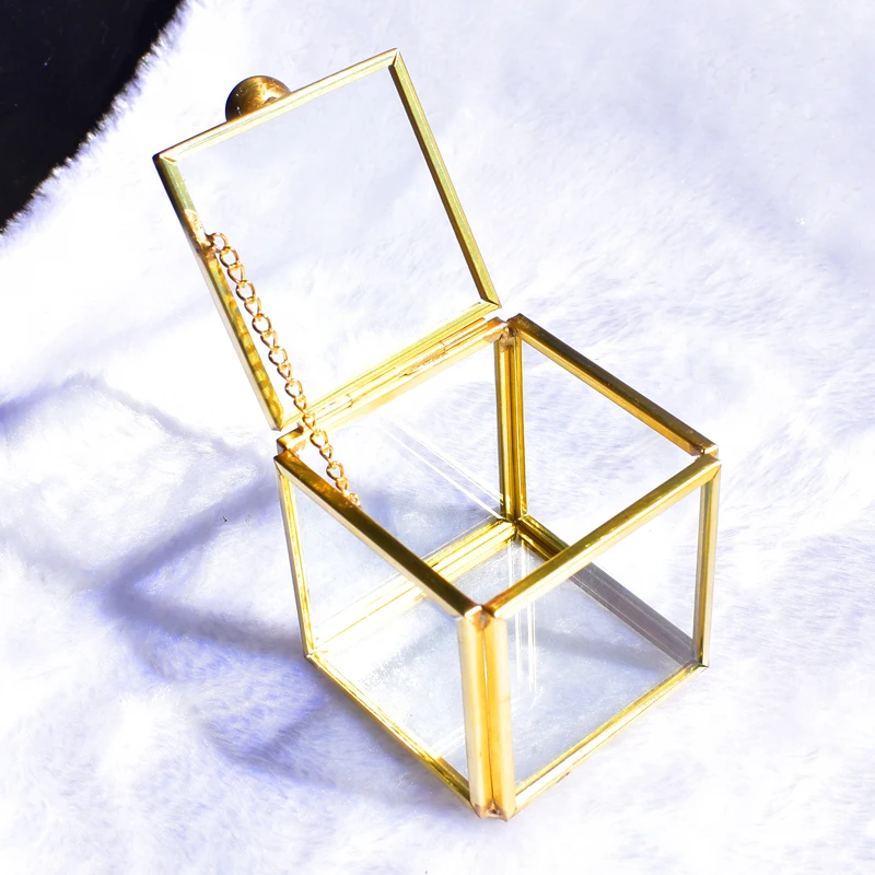 Мини стеклянная металлическая подарочная коробка Свадебная для колец подарок на