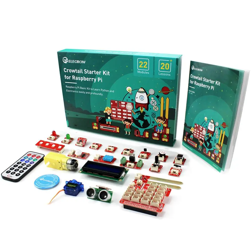 Elecrow Crowtail Starter Kit for Raspberry Pi Plug and Play DIY Sensor Kit with 22 Modules  for Learning and Programming Project