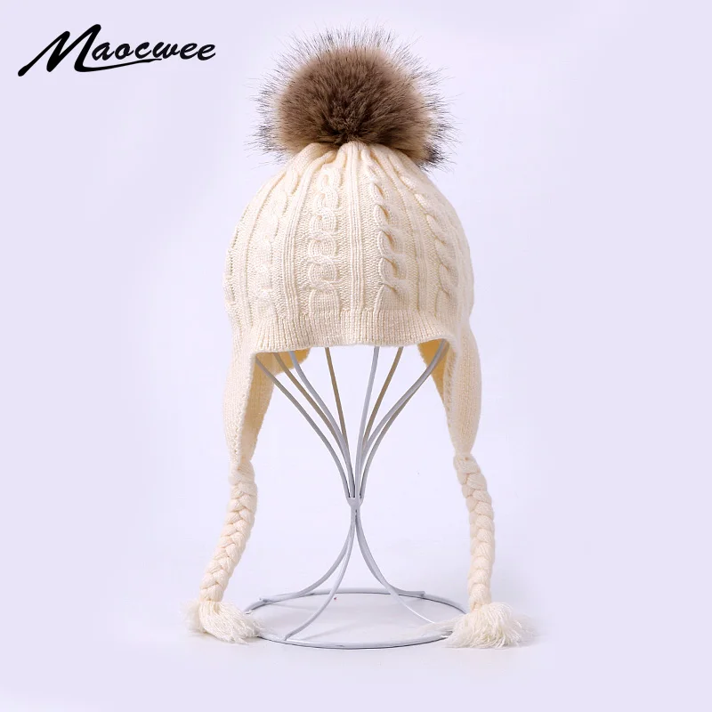 Детская шапка с помпоном из искусственного меха детская зимняя вязаная крючком
