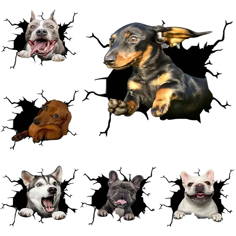 

30*20cm French Bulldog Crack Car Stickers Dog Decals for Walls Cars Motorcycle Luggage Skateboard Laptop Creative 3D Sticker