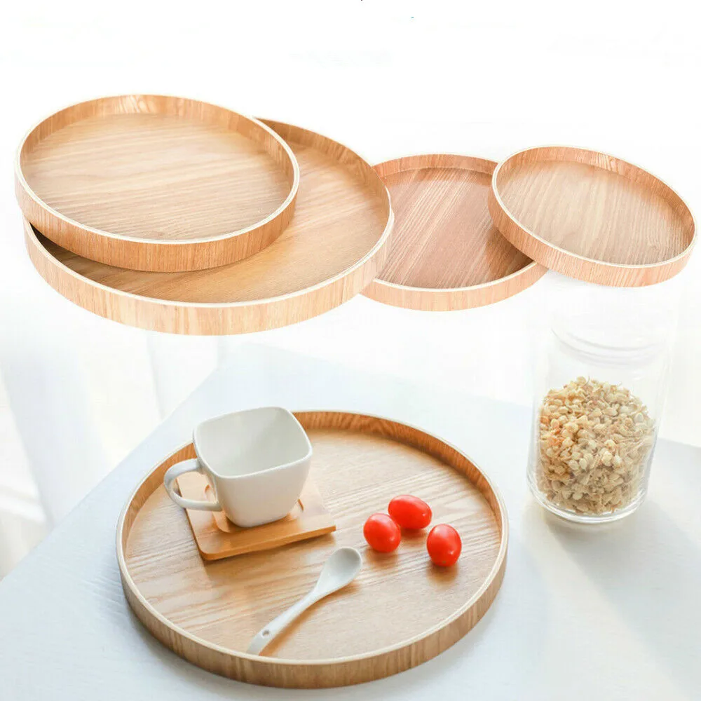 

21/24/27/30/33cm Wooden Japanese Style Round Tray Food Saucer Tea Tray Dessert Dinner Breakfast Plate Tableware Set
