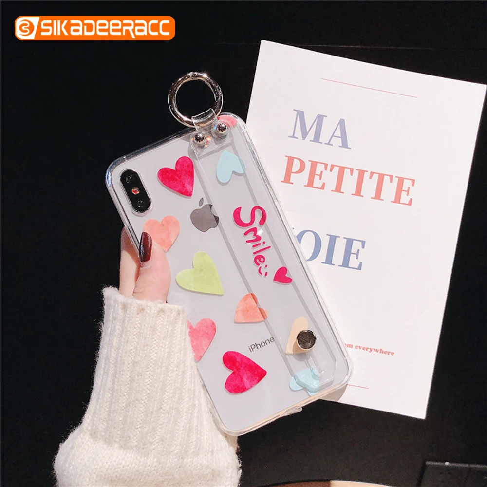 Прозрачный любящее сердце браслет на запястье для мобильного телефона чехлы iPhone