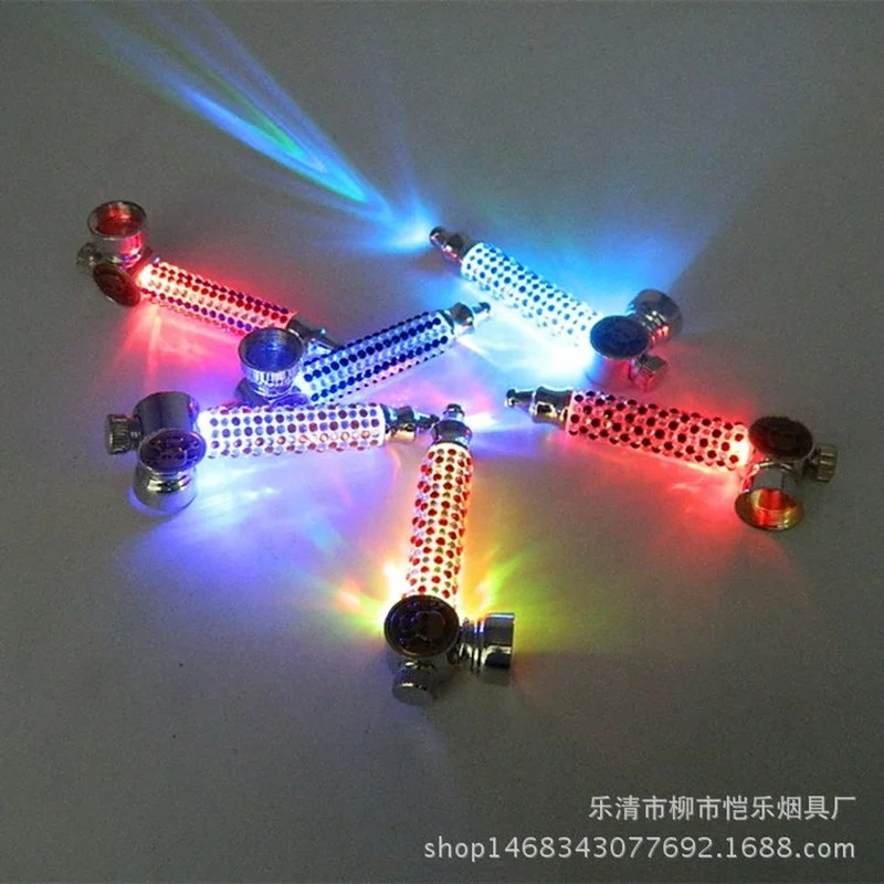 

Protable Diamond-studded Multicolor Skull Metal Pipe with Led Light Tobacco Pipe Filter Metal Pipe Smoking Pipe for Smoking Weed
