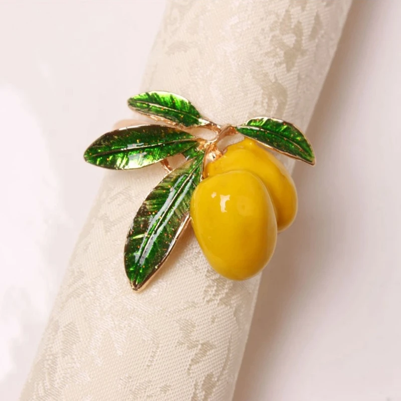 

Elegant Dining Table Napkin Ring Pin Fashion Lemon Fruit Napkin Ring Table Decoration 6 PCS