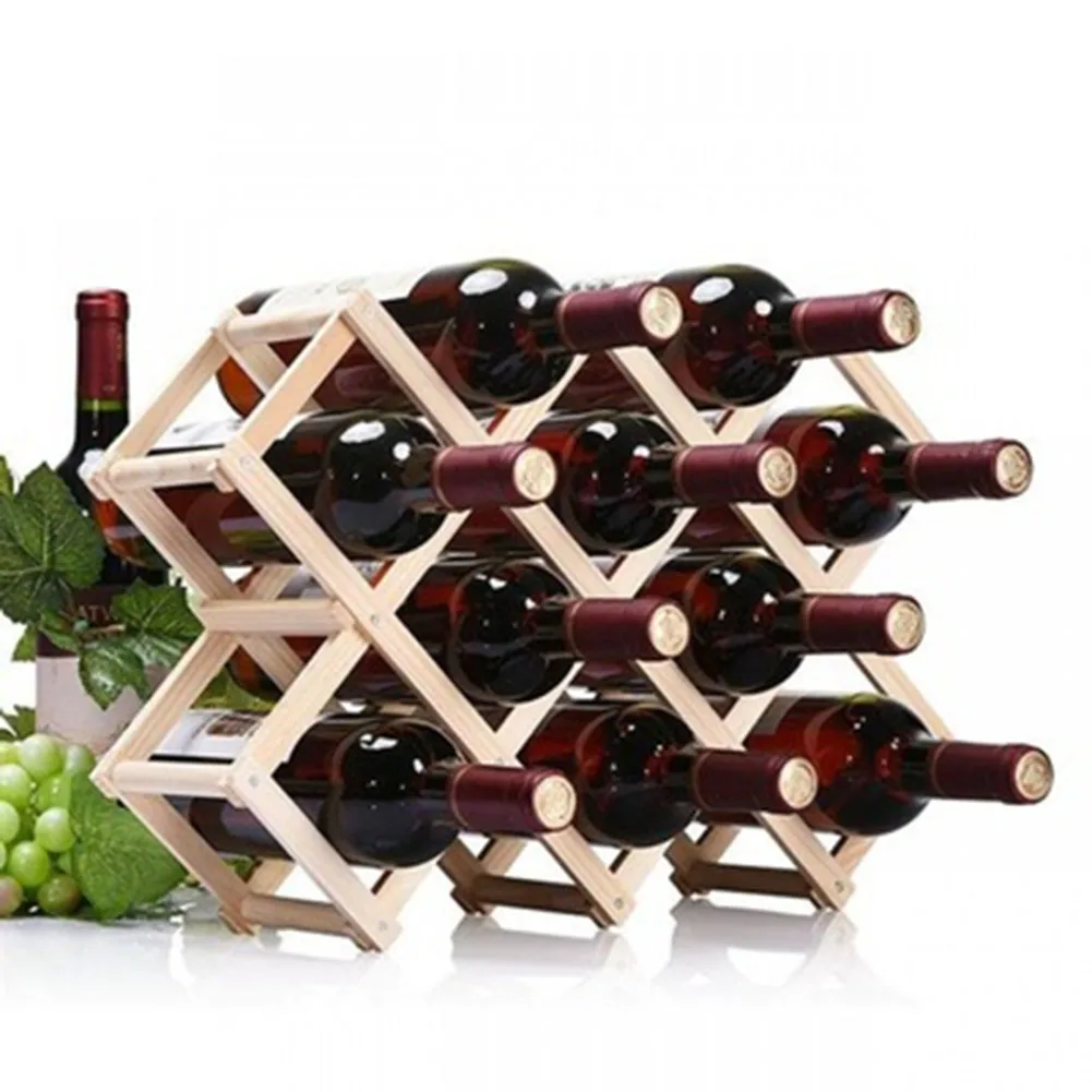 

Foldable Wooden Wine Bottle Holder Wine Shelves Holds 3/6/10 Bottles Bar Display Shelf Folding Wood Organizer Wine Racks