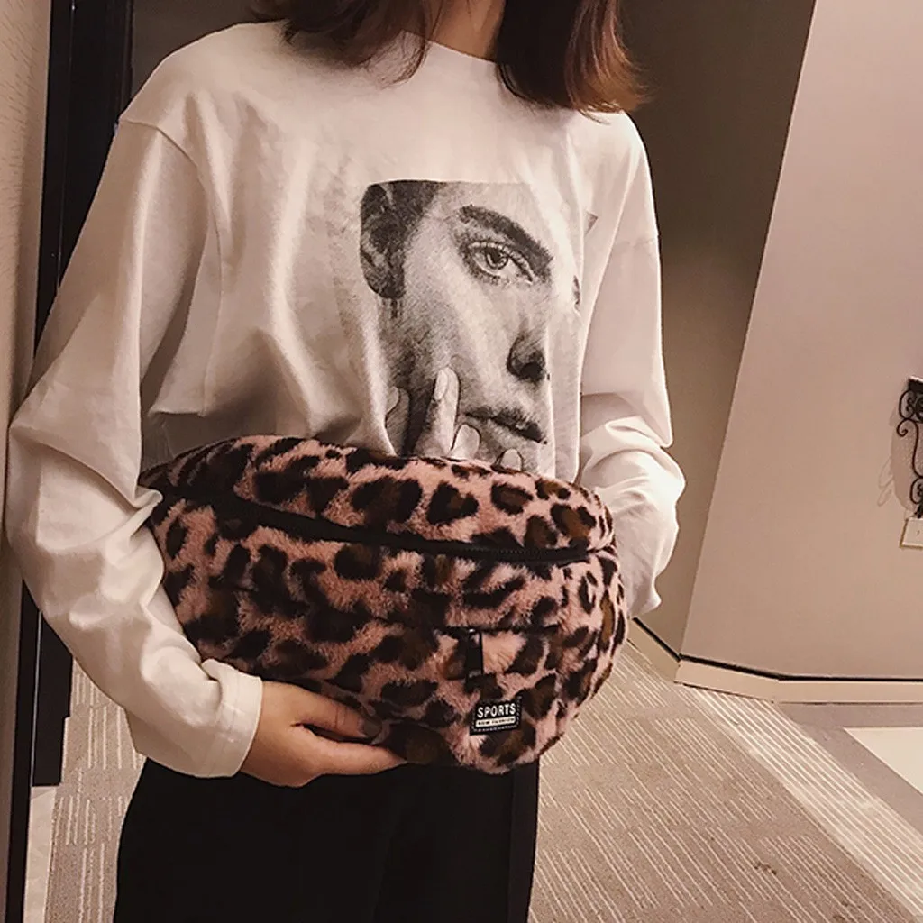 Леопардовые забавные пакеты для женщин 2018 сумки с искусственным мехом на талии