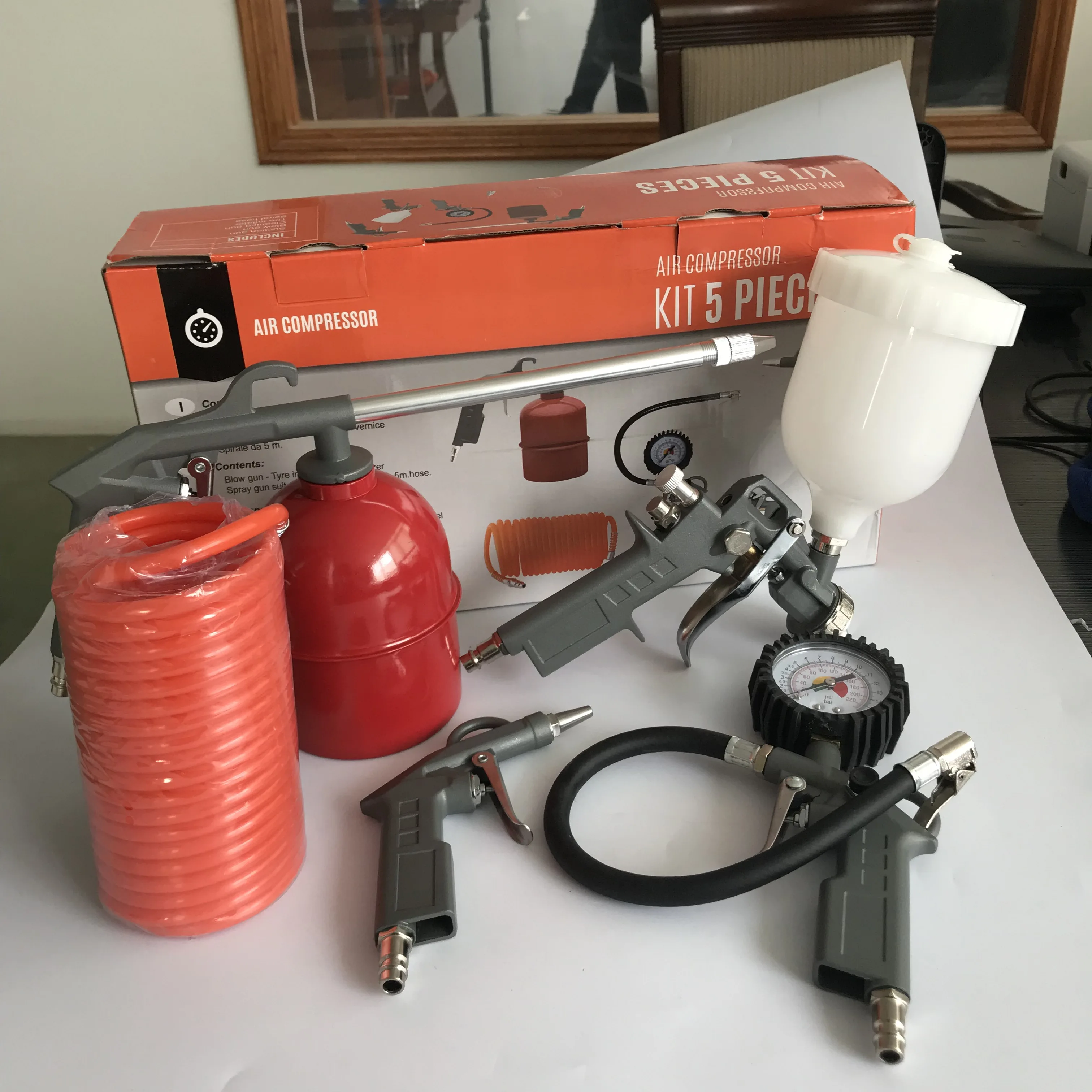 Пистолет для распыления краски воздушный компрессор комплект 5в1 пистолет