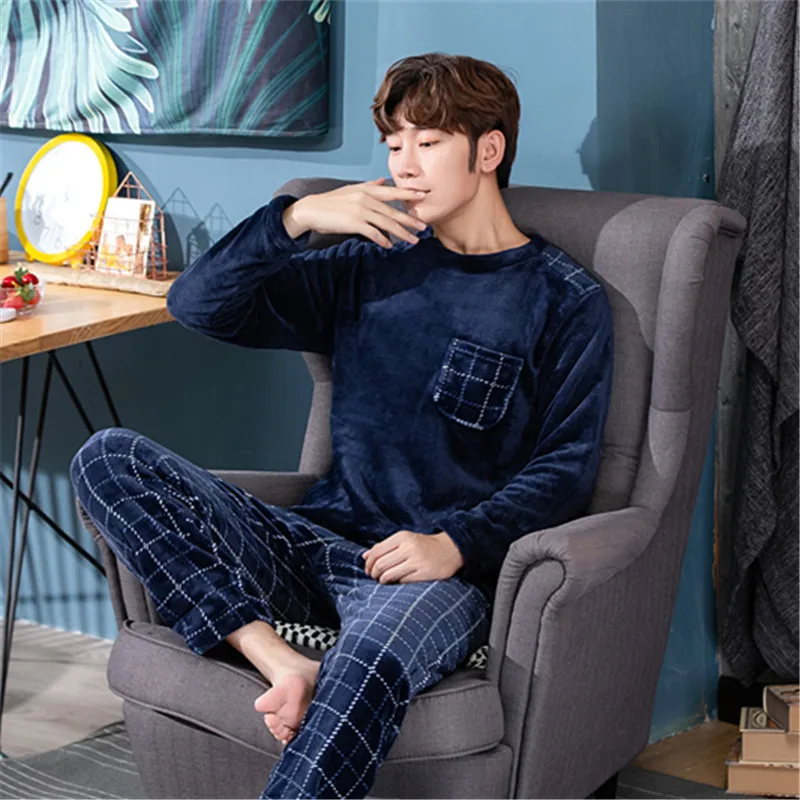 

Two Piece Set Winter Pajamas for Men Sleep Tops Sleepwear Homewear Pyjamas Men Clothes Lounge Set Large Size Home Suits for Male