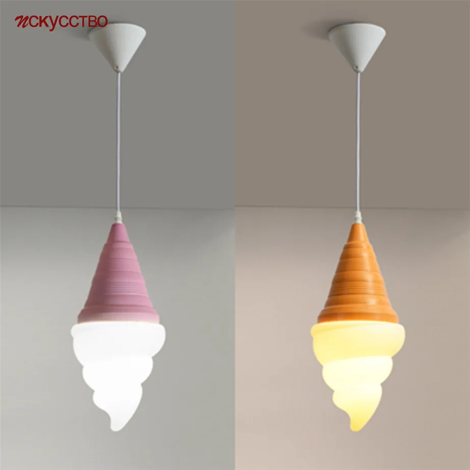 Creative Pink Ice Cream Cones Abs Led Pendant Lights Children Bedroom Bedside Hanging Lamp Dining Room Cafe Suspension Luminaire